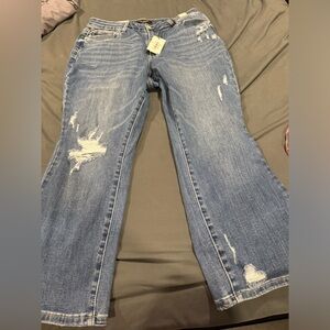 Judy blue straight leg distressed rainbow embroidery jeans, size 18W